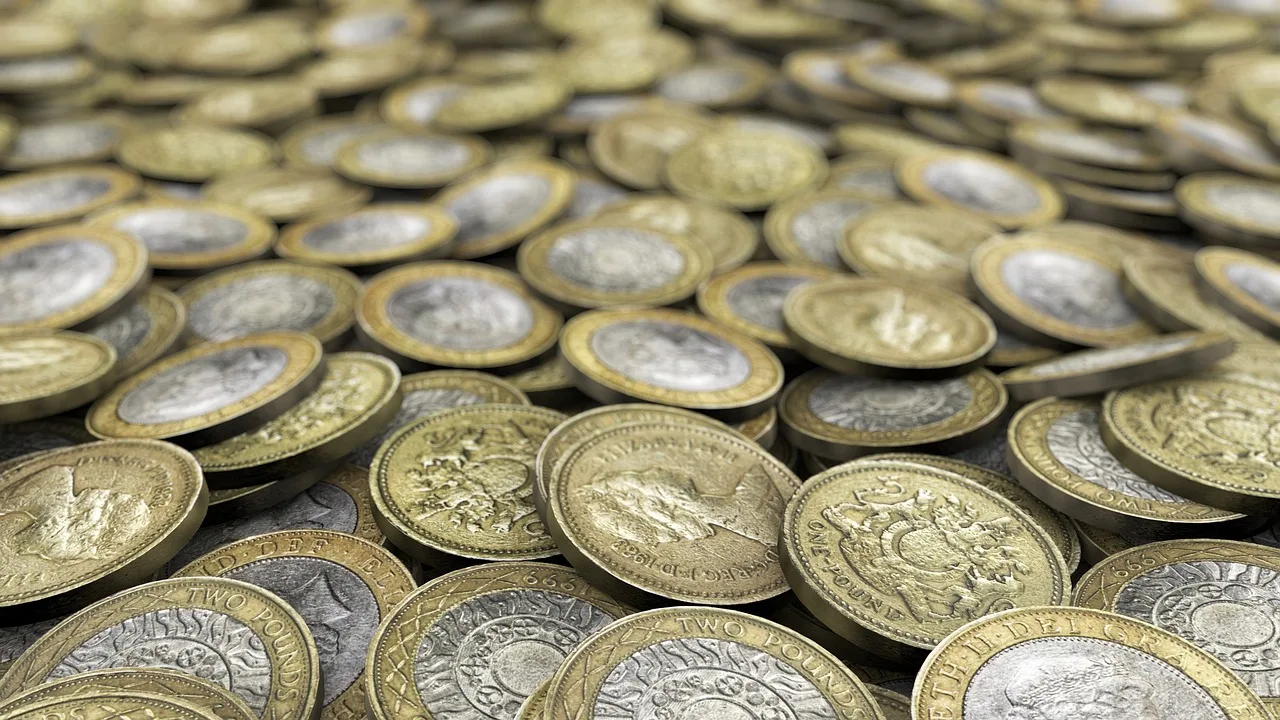 coin, pound, golden, collection, so, many, two, heads, currency, london, metal, pound, pound, pound, pound, pound