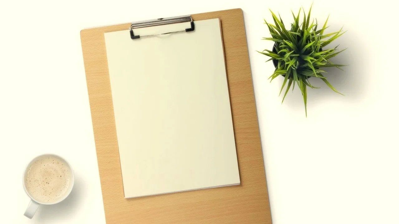 paper, clipboard, note, copy space, top view, plant, coffee, stationery, document, memo, write, planning, research, report, survey, test, evaluation, blank, empty, text space, nature, mock up, resume, counseling, labor day, doctor